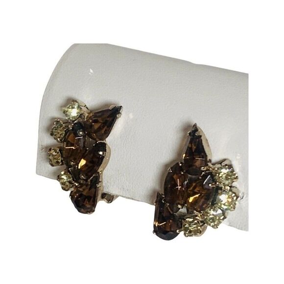 Women’s Simulated Topaz Faceted Prong Glass Formal Vintage Gold Clip On Earrings - Picture 11 of 11